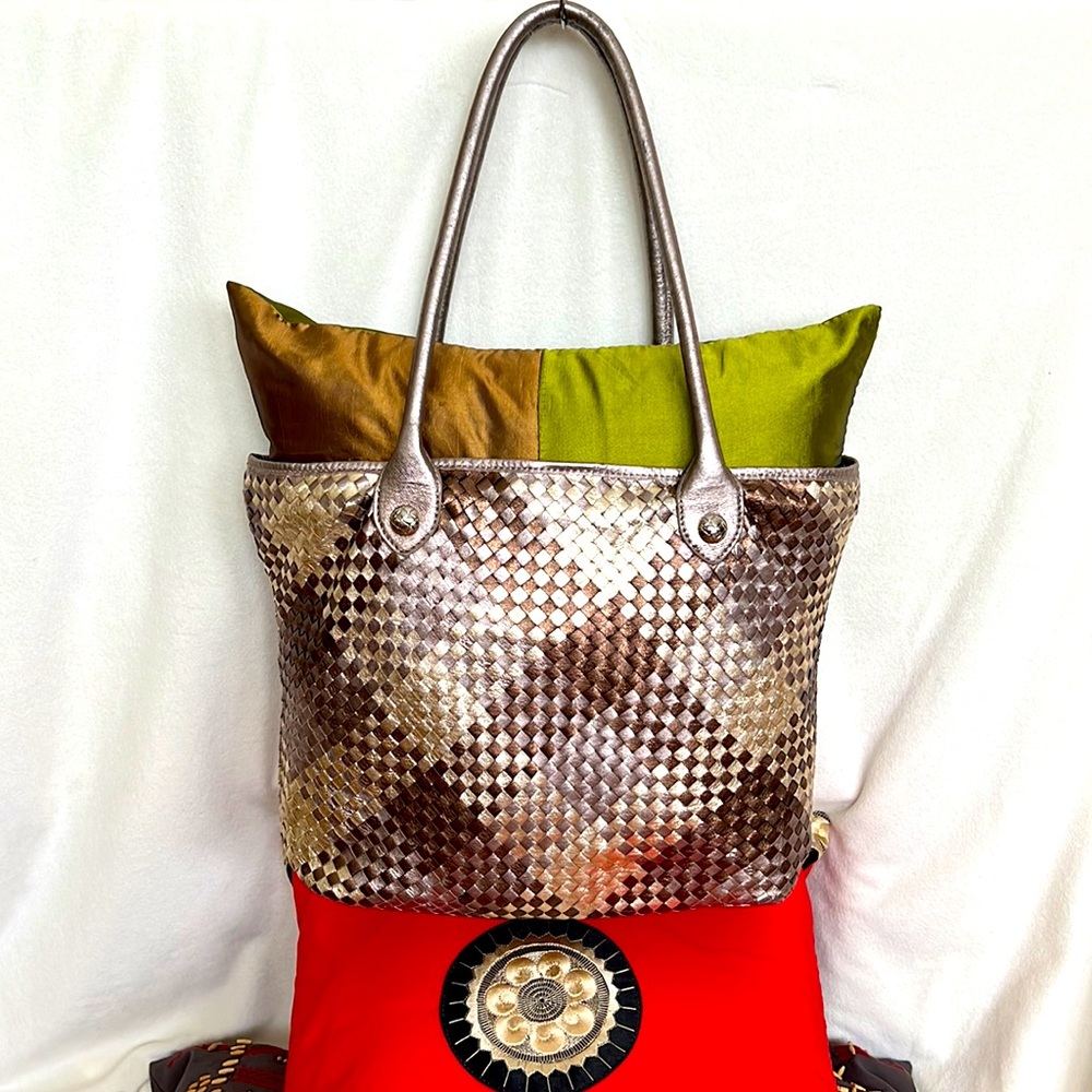Elliot Luca woven bronze/copper metallic tote